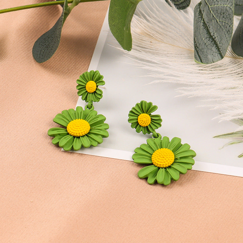 Floral Dangle Earrings - Green (S925 Post)