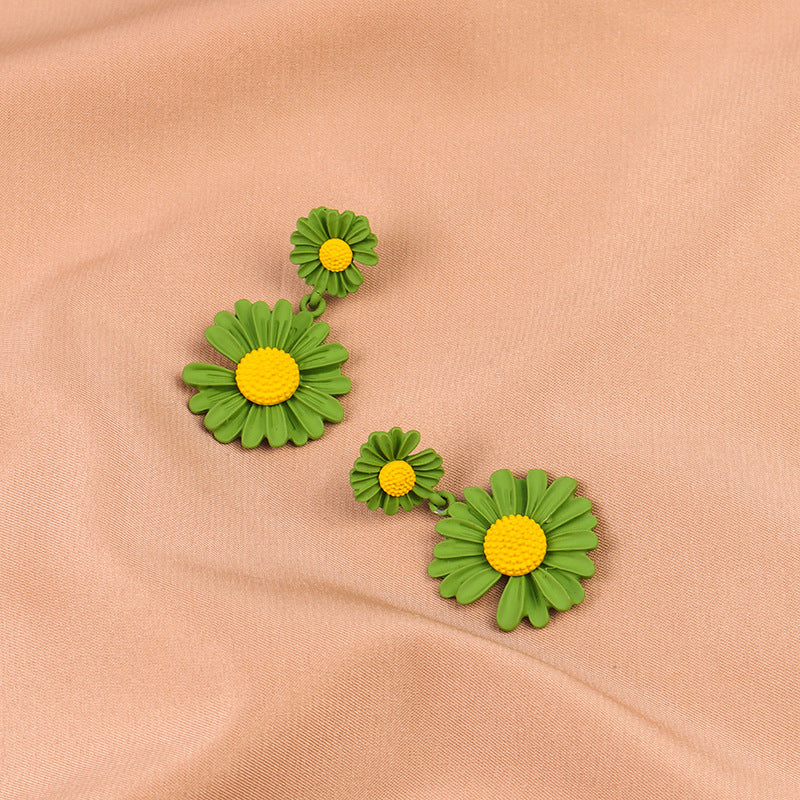 Floral Dangle Earrings - Green (S925 Post)