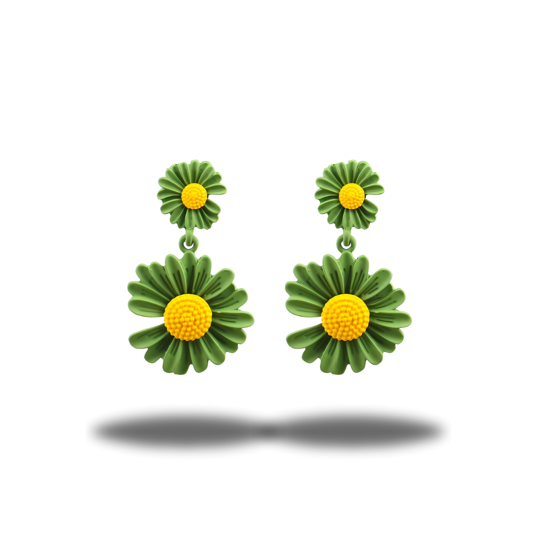 Floral Dangle Earrings - Green (S925 Post)